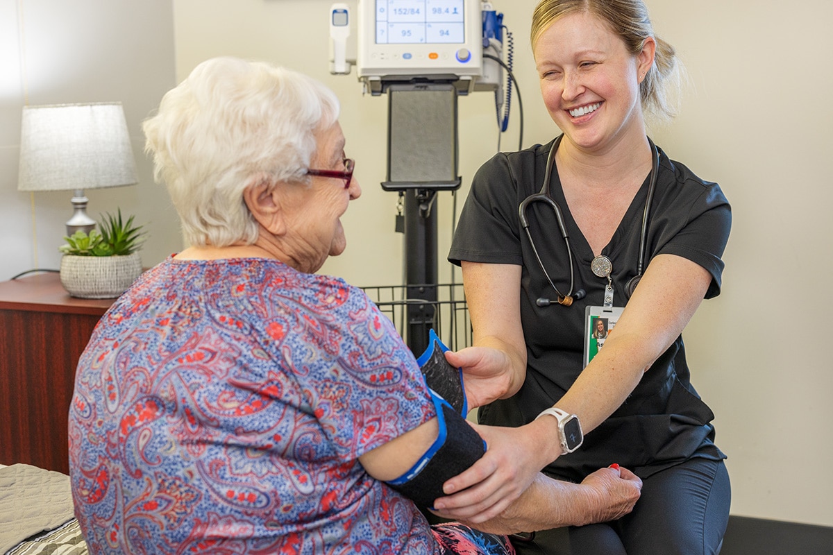 A nurse with a resident at Circleville Post-Acute